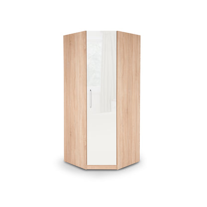 Ayla 1 Door Oak and White Gloss Corner Wardrobe - FurniComp