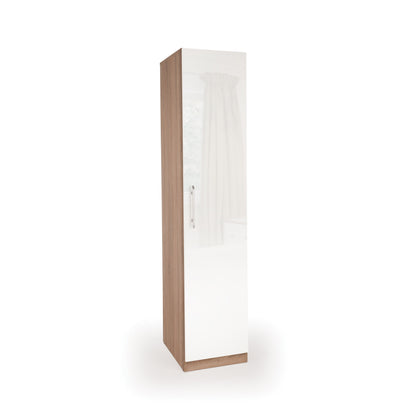 Ayla High Gloss White and Oak 1 Door Wardrobe - FurniComp