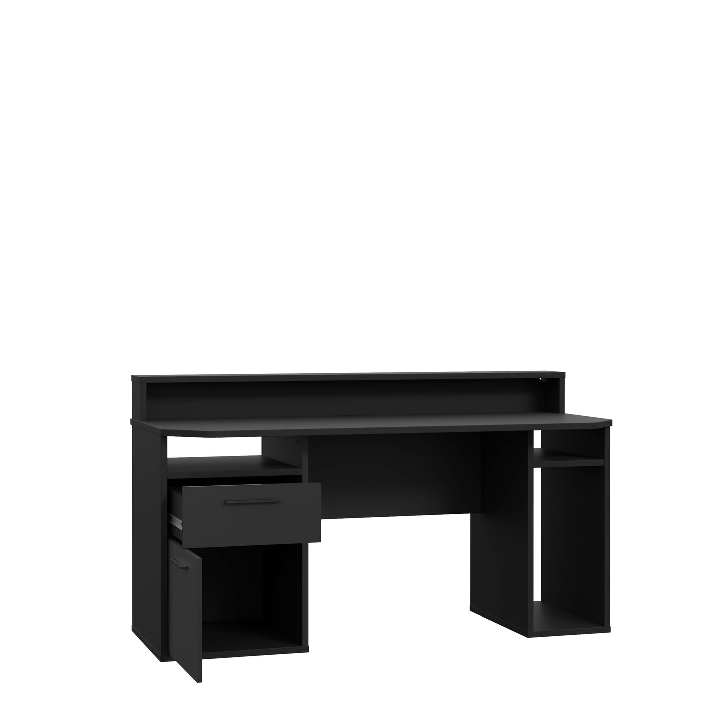 BETA 2 Drawer Black Gaming Desk with LED Lighting & Hutch - FurniComp