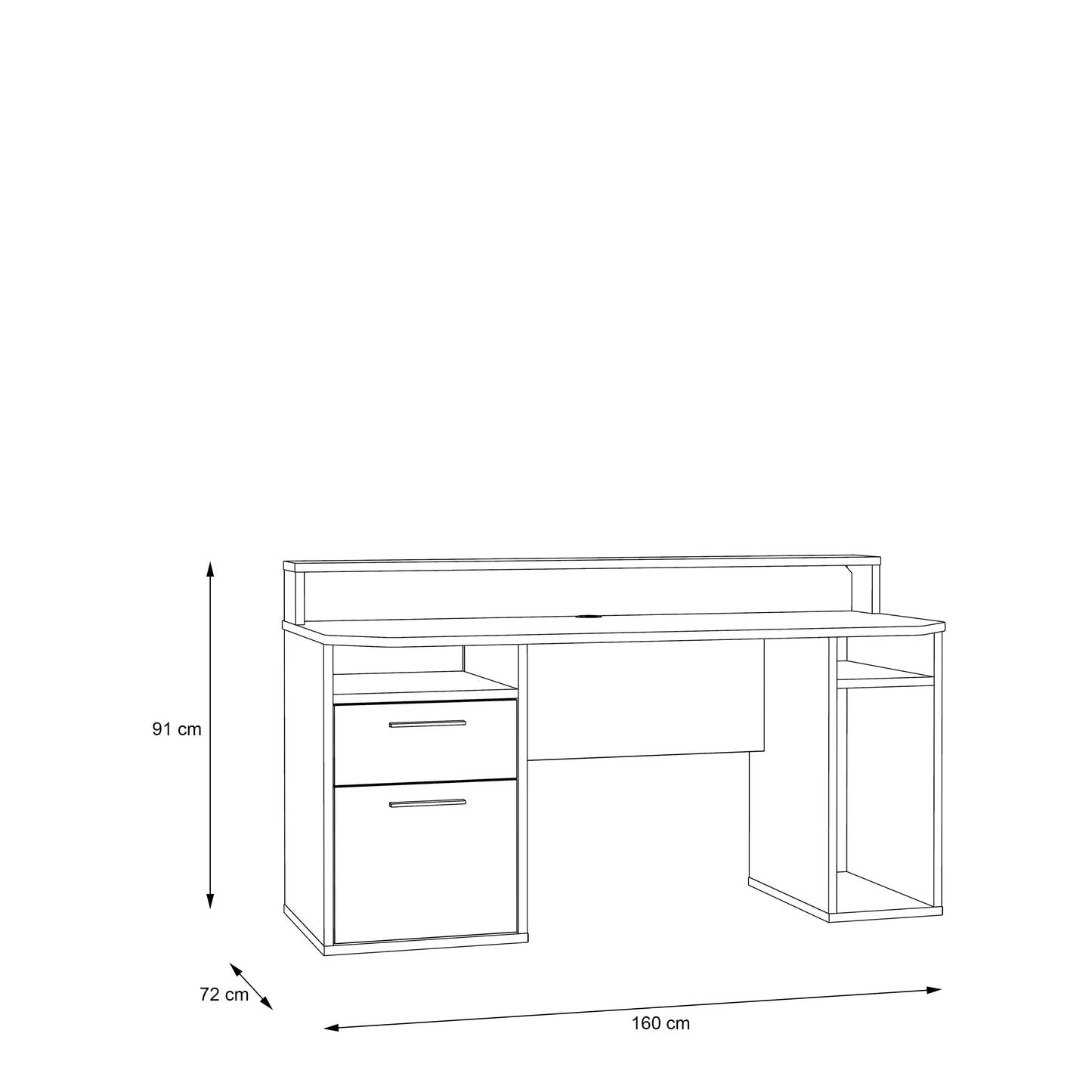 BETA 2 Drawer Black Gaming Desk with LED Lighting & Hutch - FurniComp