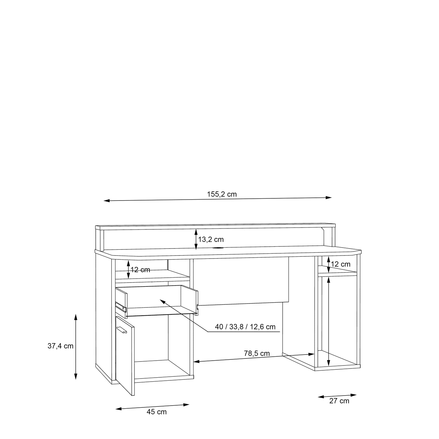 BETA 2 Drawer Black Gaming Desk with LED Lighting & Hutch - FurniComp