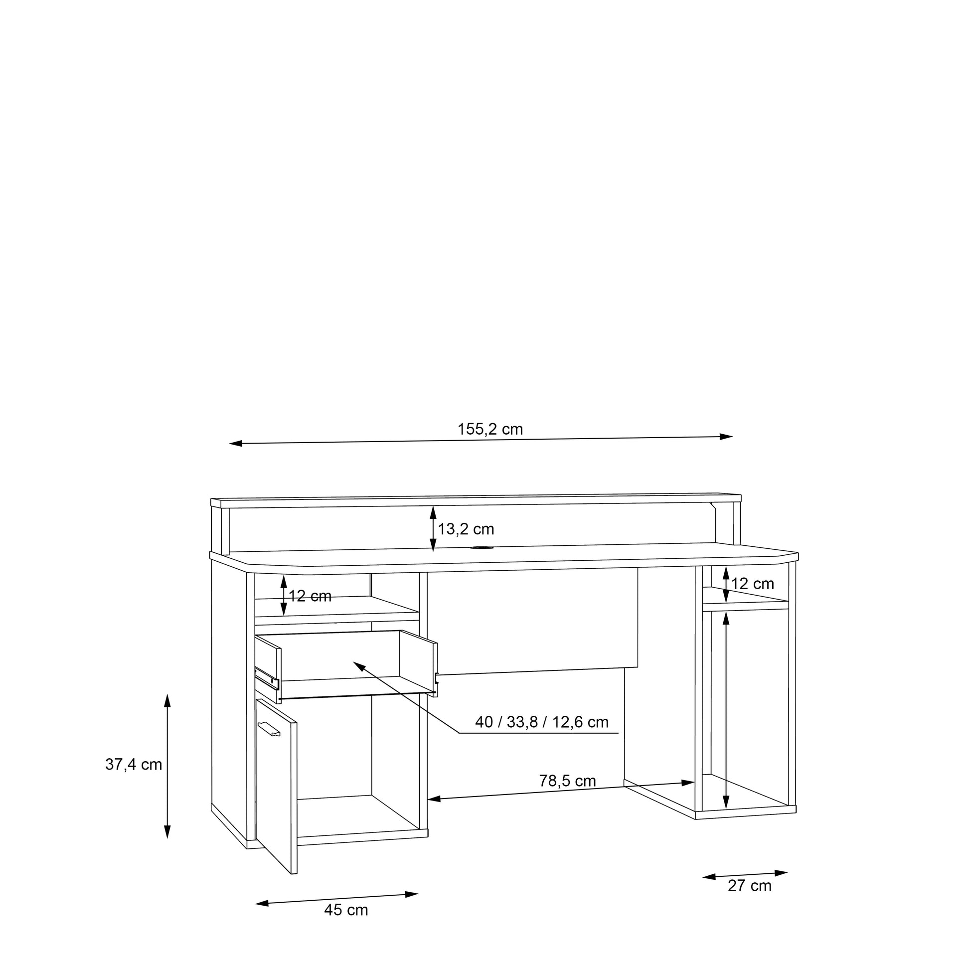 BETA 2 Drawer Black Gaming Desk with LED Lighting & Hutch - FurniComp