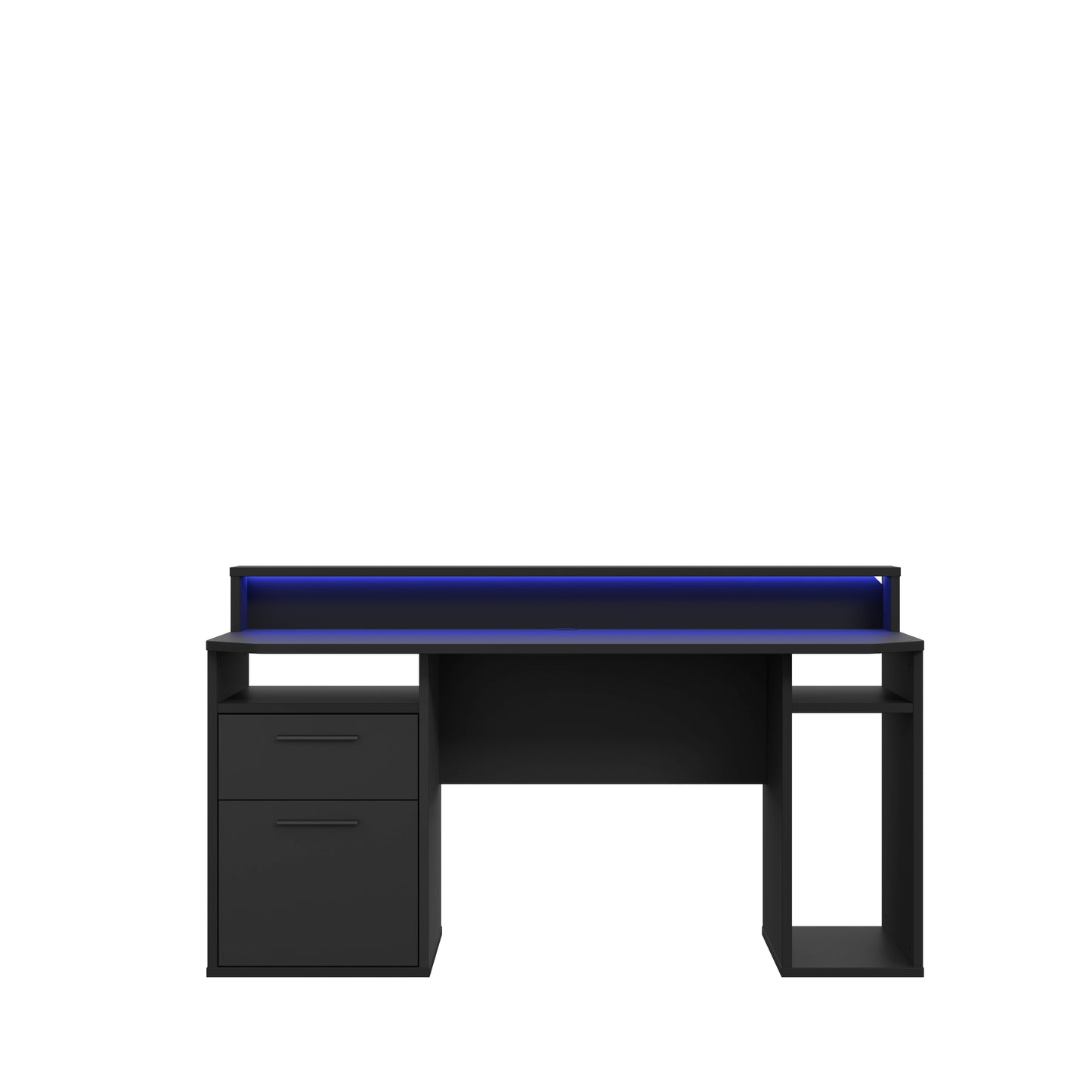 BETA 2 Drawer Black Gaming Desk with LED Lighting & Hutch - FurniComp