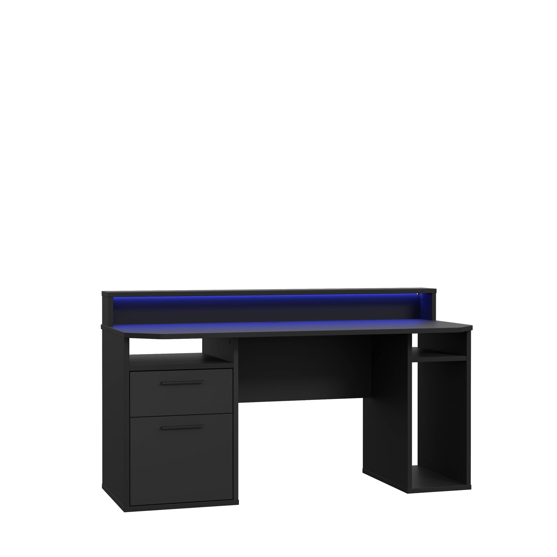 BETA 2 Drawer Black Gaming Desk with LED Lighting & Hutch - FurniComp