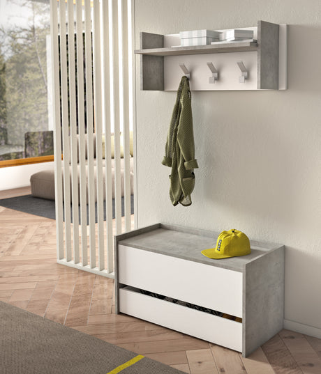 Bari White and Grey Wooden Storage Bench/Blanket Box with Drawer - FurniComp