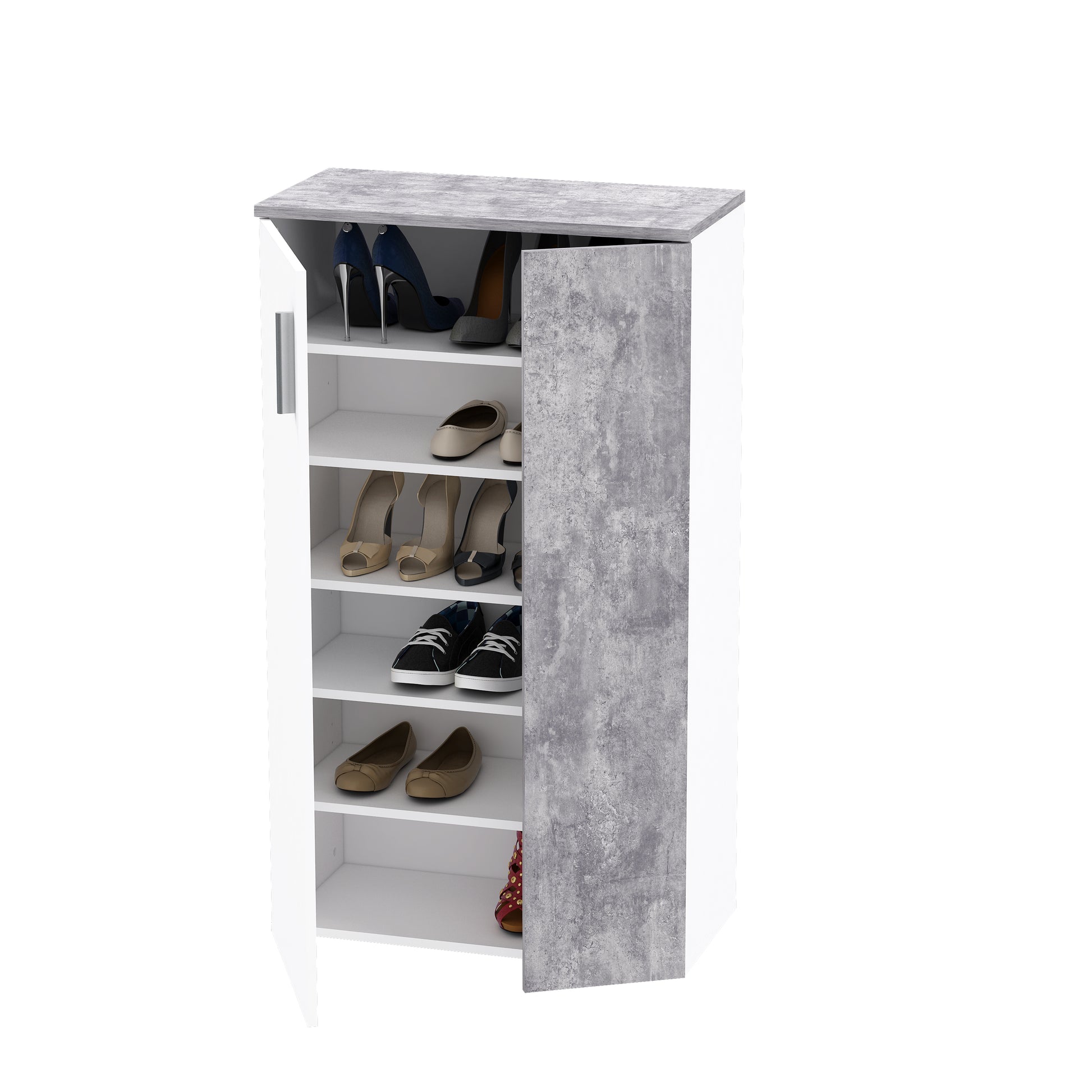 Basix White and Grey 20 Pair Large Shoe Storage Cabinet - FurniComp