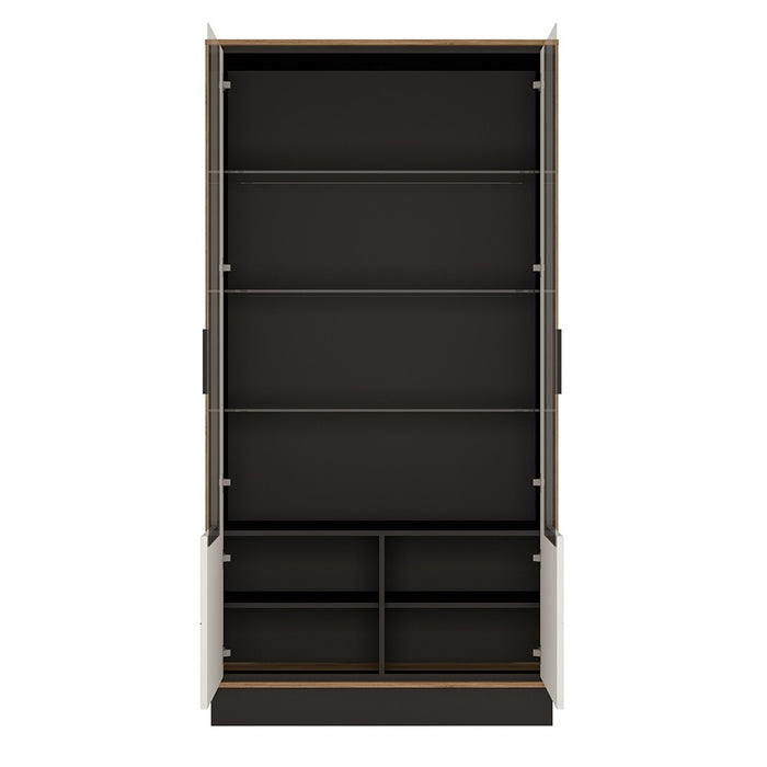 Benito Walnut And Dark Panel Tall Wide Glazed Display Cabinet - FurniComp