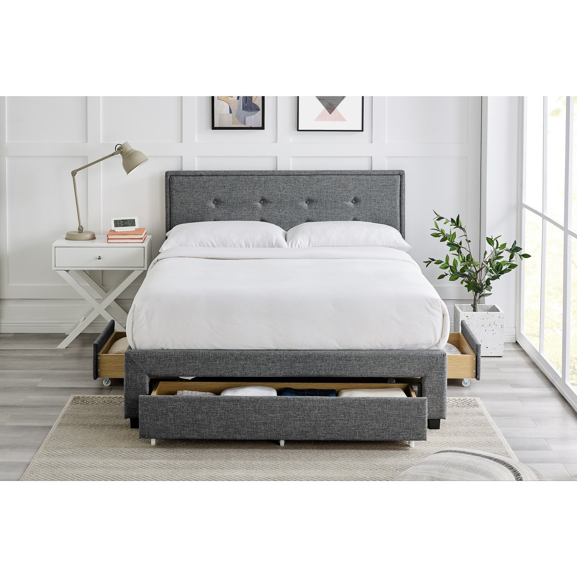 Bexley 3 Drawer Grey Fabric Bed Frame - FurniComp