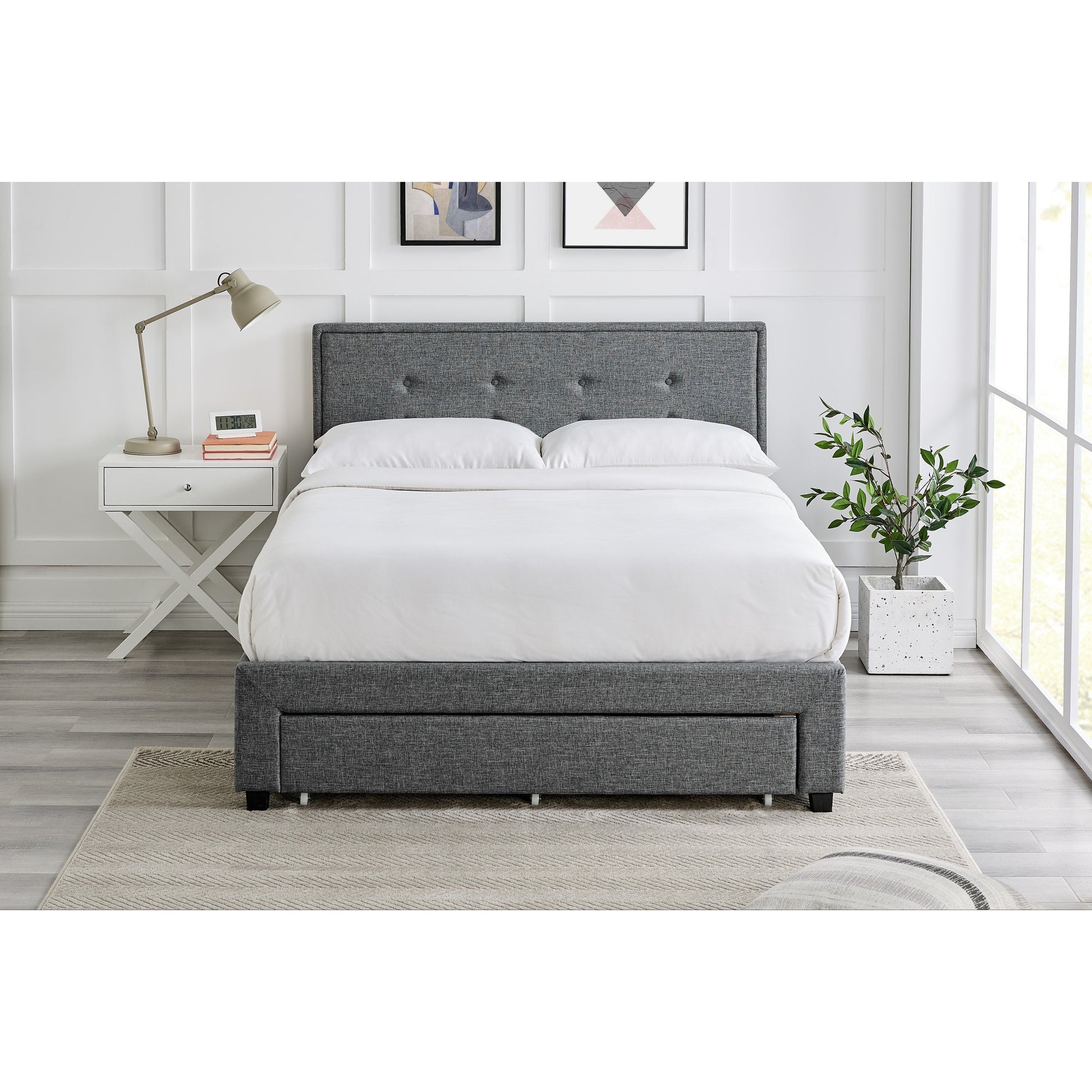 Bexley 3 Drawer Grey Fabric Bed Frame - FurniComp