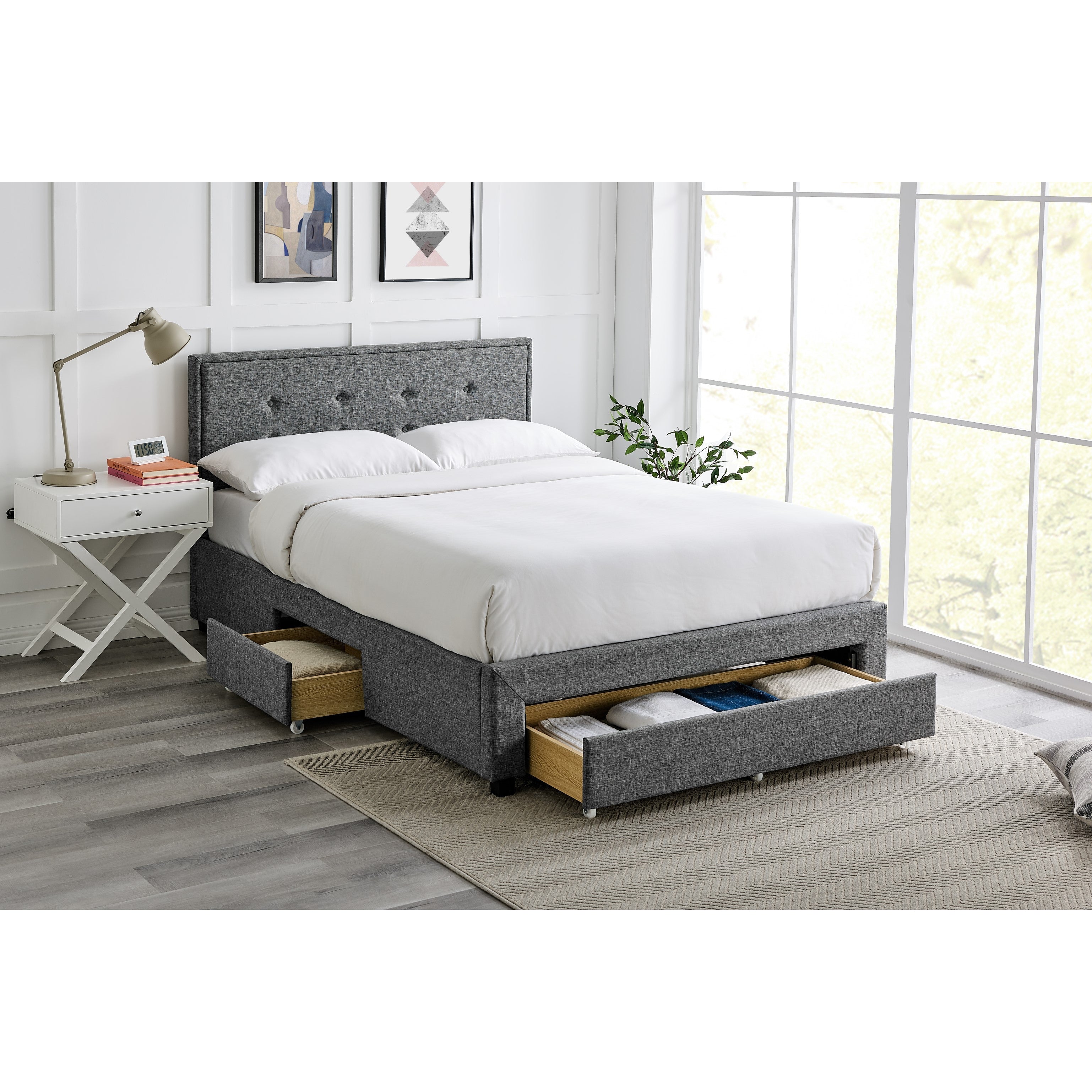 Bexley 3 Drawer Grey Fabric Bed Frame - FurniComp