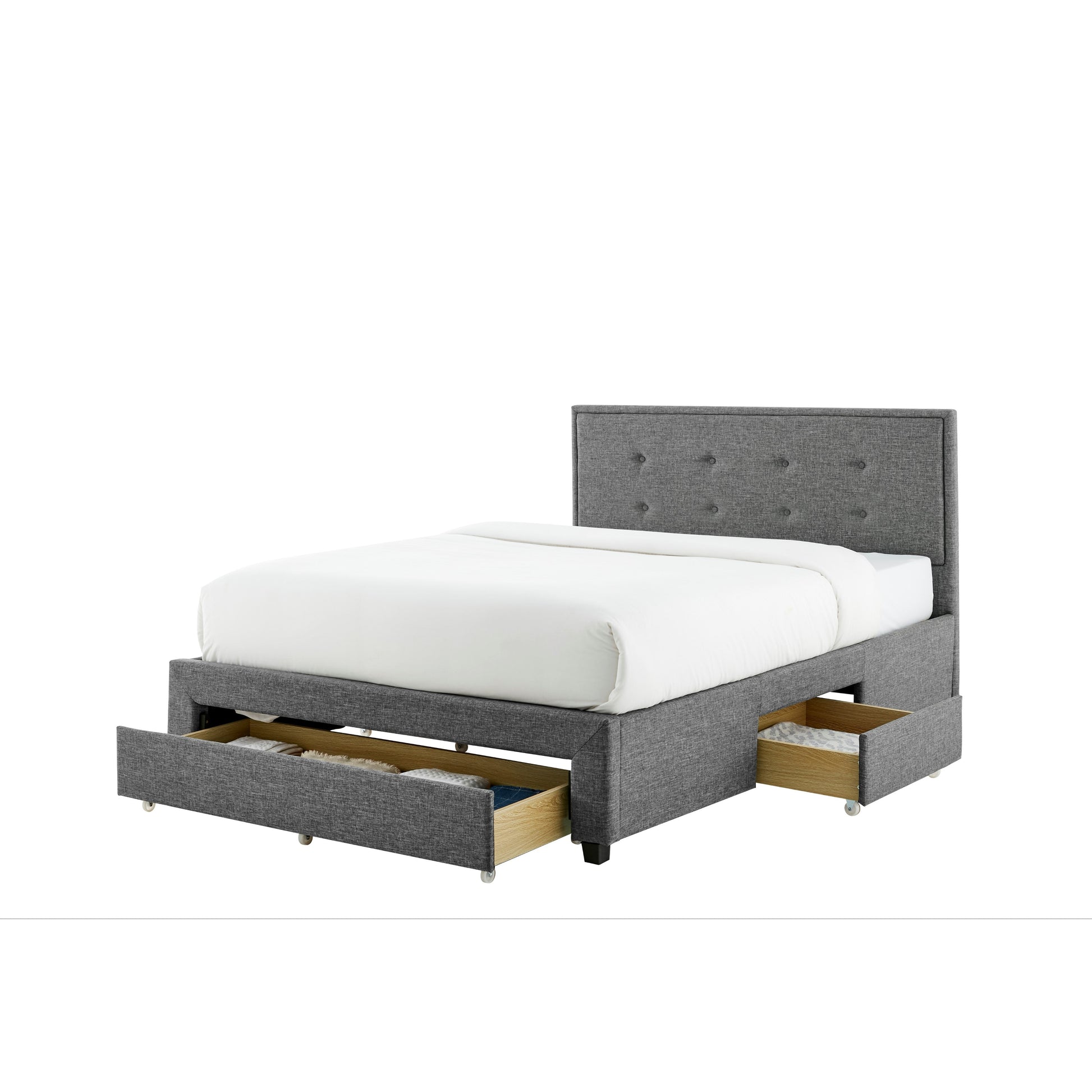 Bexley 3 Drawer Grey Fabric Bed Frame - FurniComp