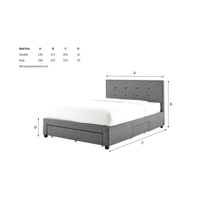 Bexley 3 Drawer Grey Fabric Bed Frame - FurniComp