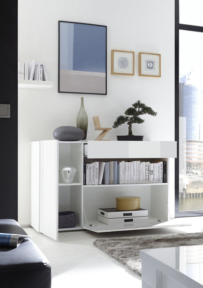 Biella 2 Door 1 Drawer White Gloss Sideboard - FurniComp