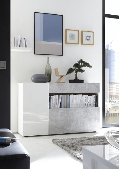 Biella 2 Door 1 Drawer White Gloss and Grey Sideboard - FurniComp