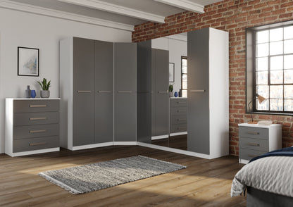 Brooke High Gloss Grey and White 2 Door Mirrored Wardrobe - FurniComp