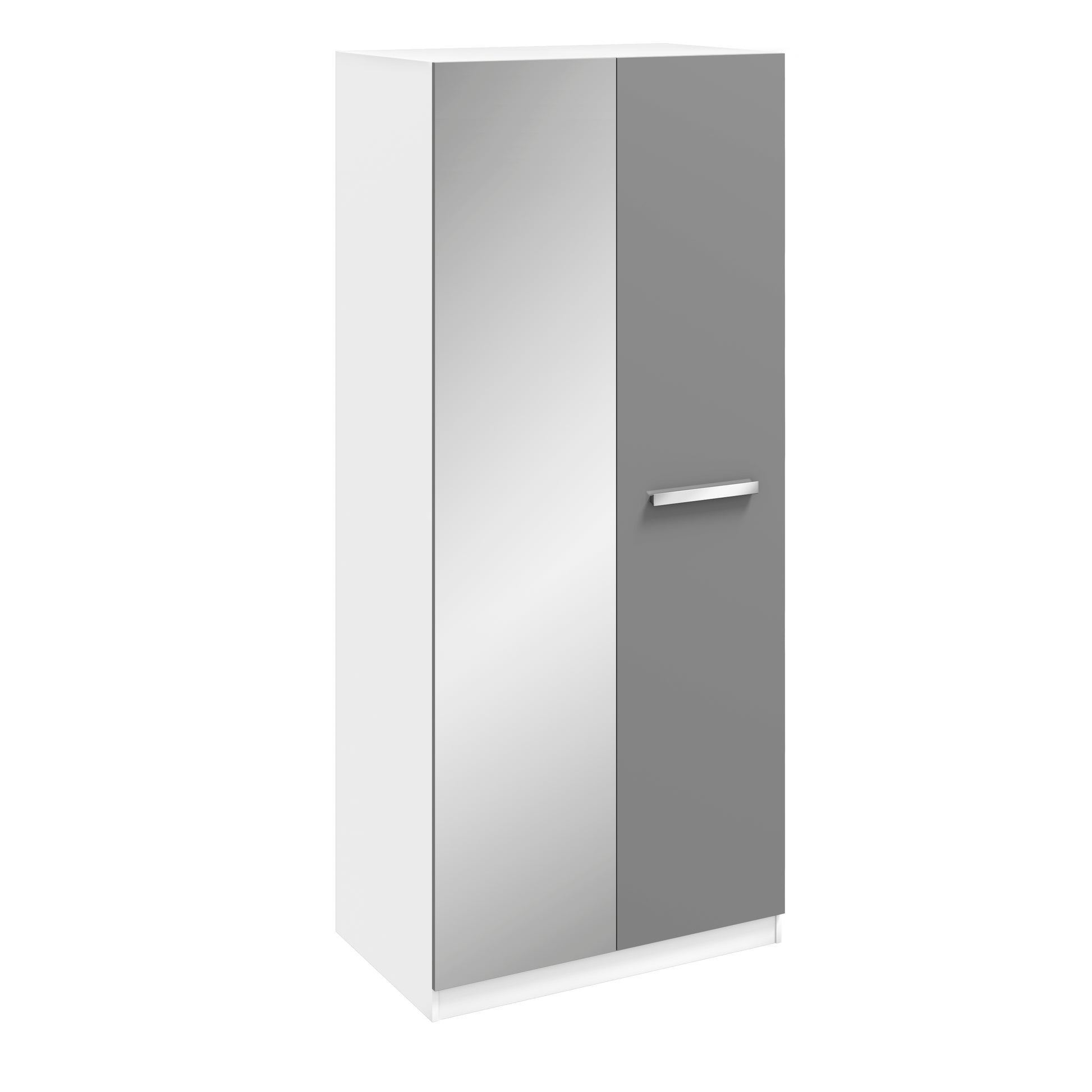Brooke High Gloss Grey and White 2 Door Mirrored Wardrobe - FurniComp