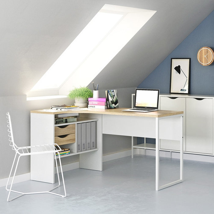 Burford White and Oak Corner Home Office Desk - FurniComp