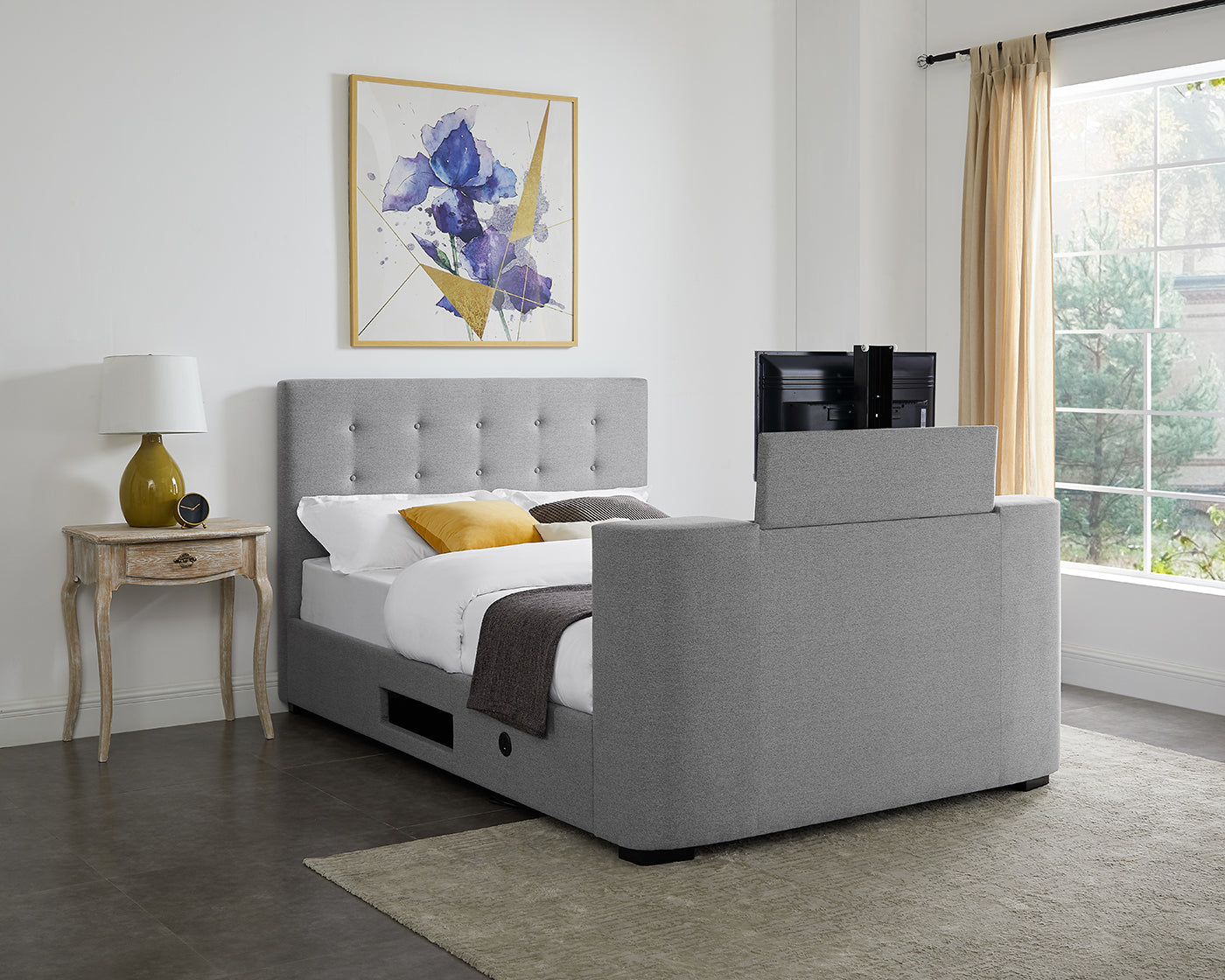Burlington Grey Fabric TV Bed Frame - FurniComp