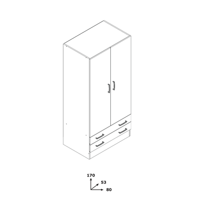 Capri 2 Door 2 Drawer White Wardrobe - FurniComp