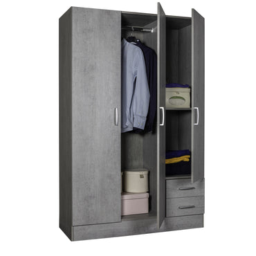 Capri 3 Door 2 Drawer Concrete Grey Wardrobe - FurniComp