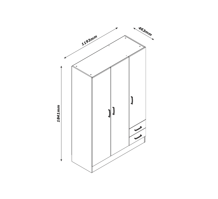 Capri 3 Door 2 Drawer Concrete Grey Wardrobe - FurniComp