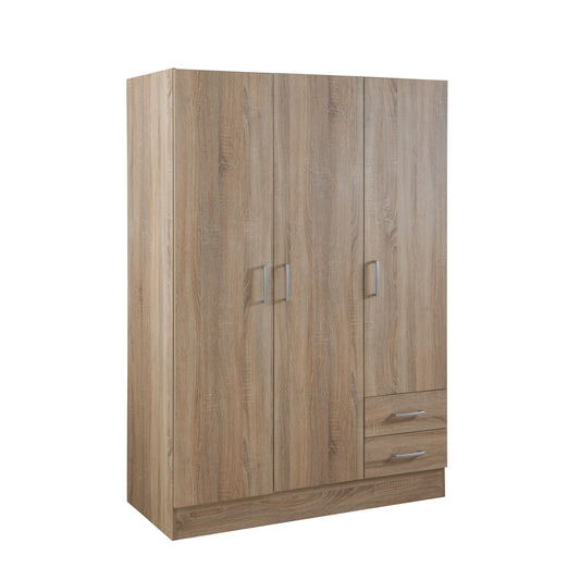 Capri 3 Door 2 Drawer Oak Wardrobe - FurniComp