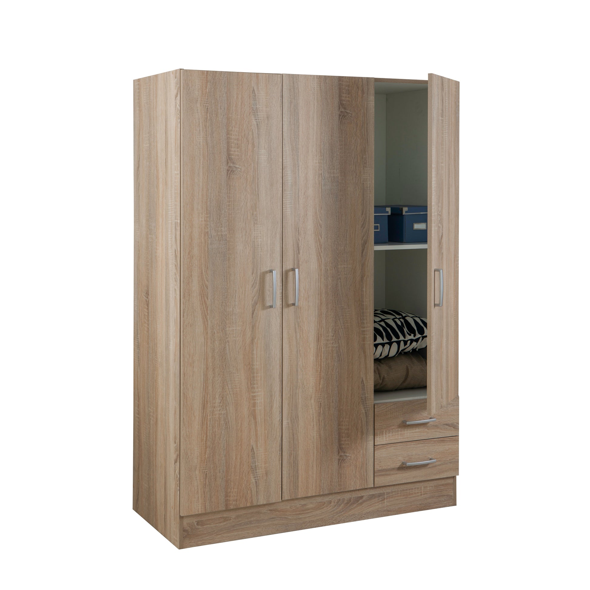 Capri 3 Door 2 Drawer Oak Wardrobe - FurniComp