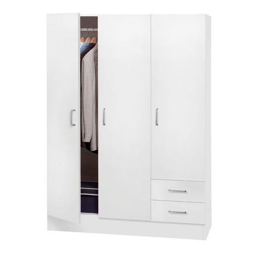 Capri 3 Door 2 Drawer White Wardrobe - FurniComp