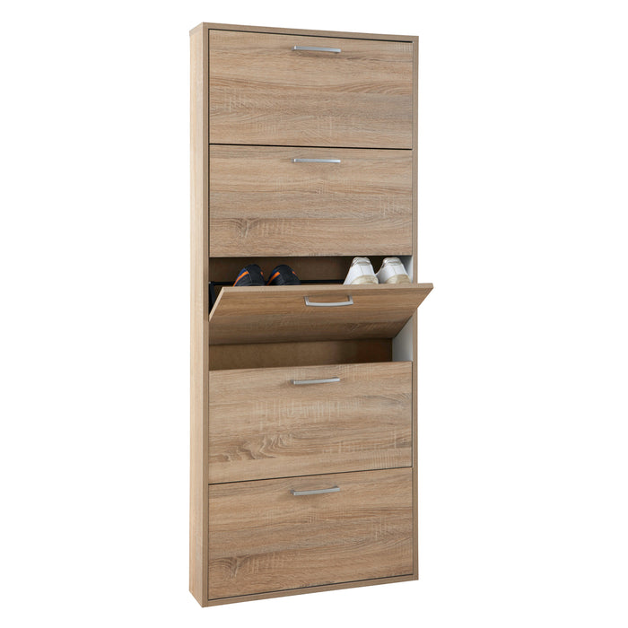 Capri 5 Drawer Oak Tall Shoe Storage Cabinet - FurniComp