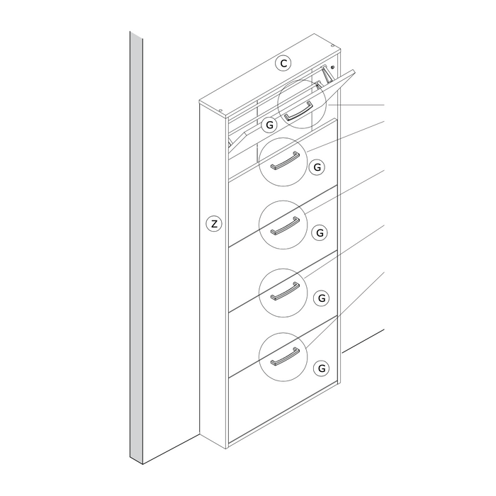 Capri 5 Drawer Oak Tall Shoe Storage Cabinet - FurniComp
