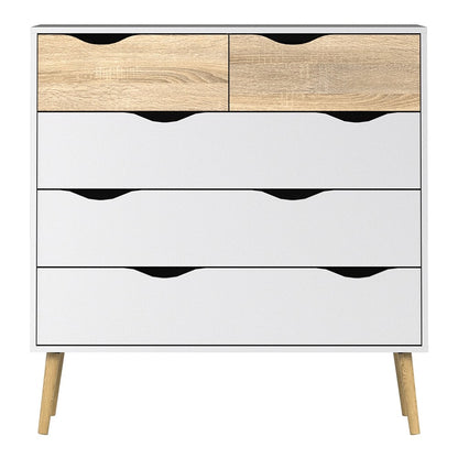 Copenhagen 5 Drawers (2+3) White and Oak Chest of Drawer - FurniComp