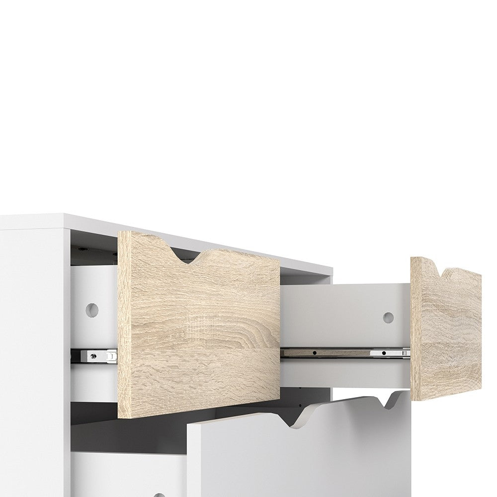 Copenhagen 5 Drawers (2+3) White and Oak Chest of Drawer - FurniComp