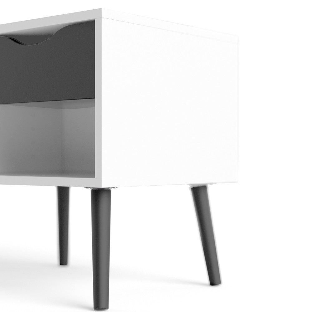 Copenhagen White and Matt Black 1 Drawer Bedside - FurniComp