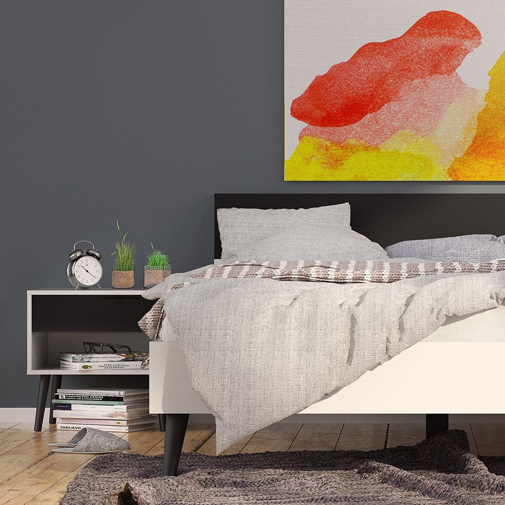 Copenhagen White and Matt Black 1 Drawer Bedside - FurniComp