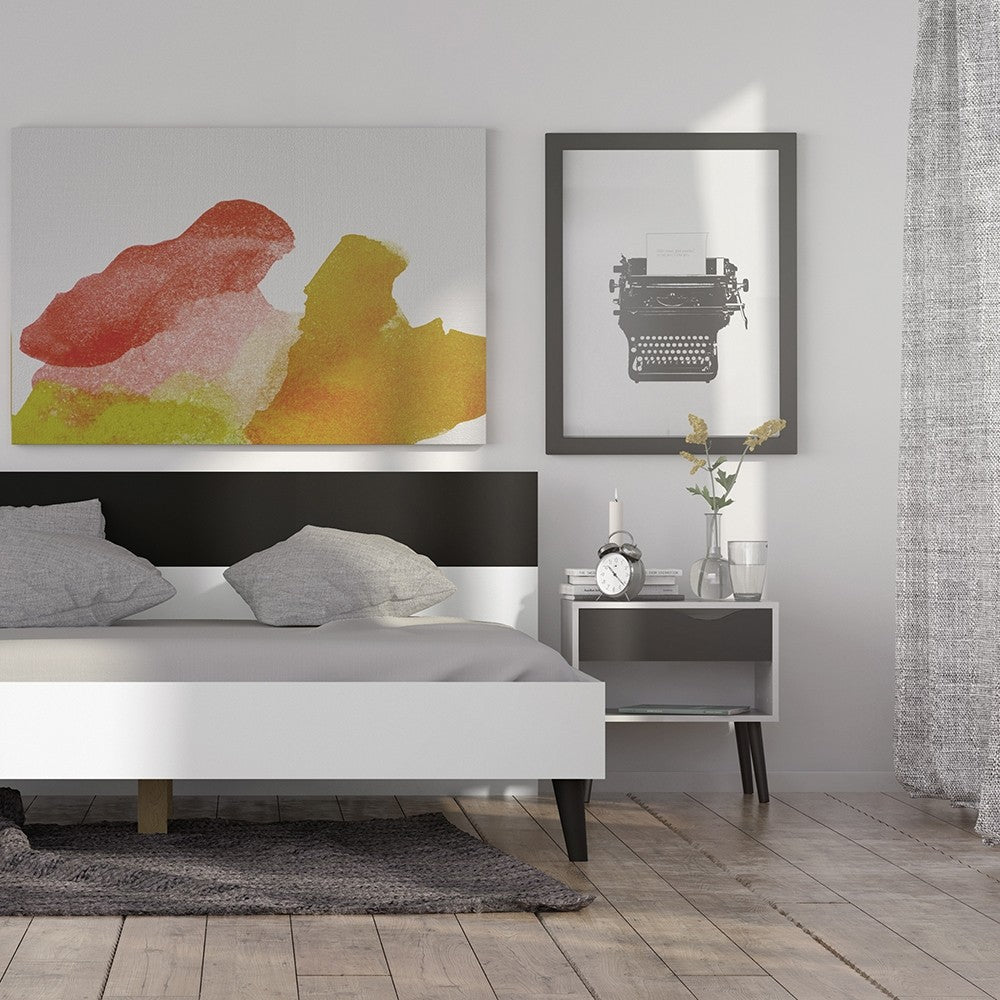 Copenhagen White and Matt Black 1 Drawer Bedside - FurniComp