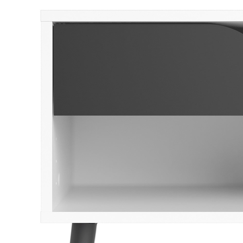 Copenhagen White and Matt Black 1 Drawer Bedside - FurniComp