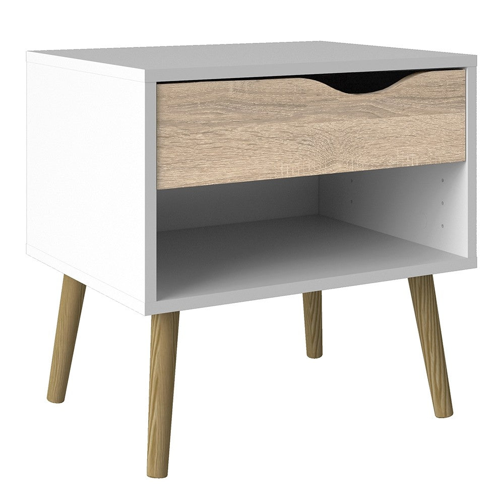 Copenhagen White and Oak 1 Drawer Bedside - FurniComp