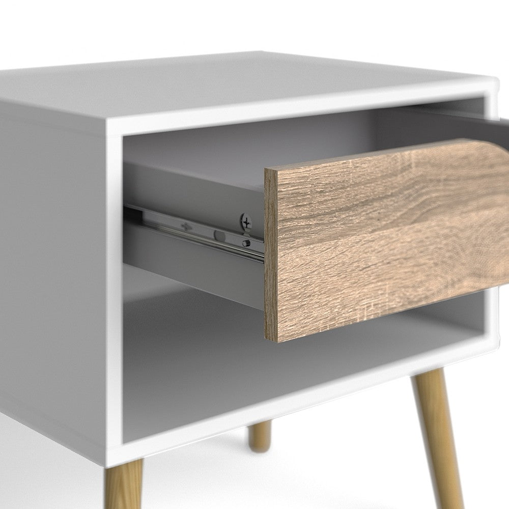Copenhagen White and Oak 1 Drawer Bedside - FurniComp