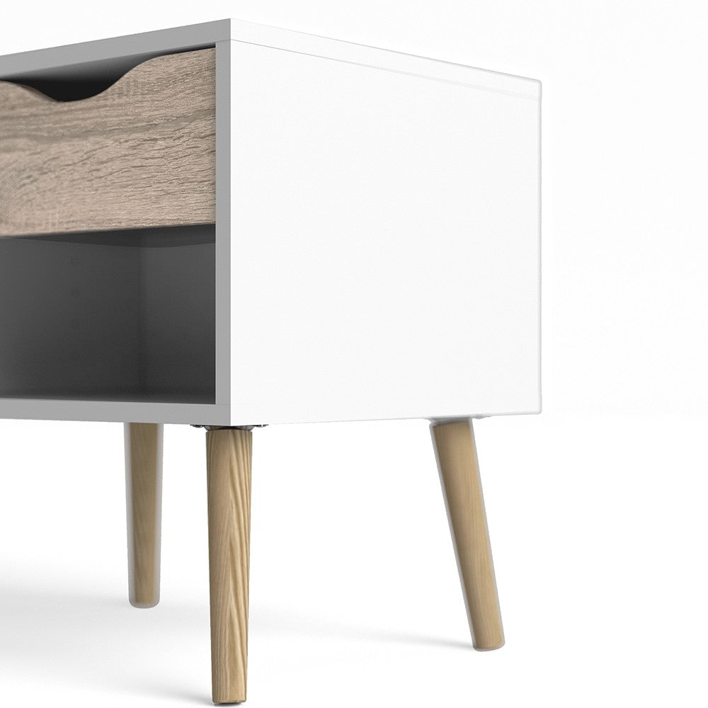 Copenhagen White and Oak 1 Drawer Bedside - FurniComp