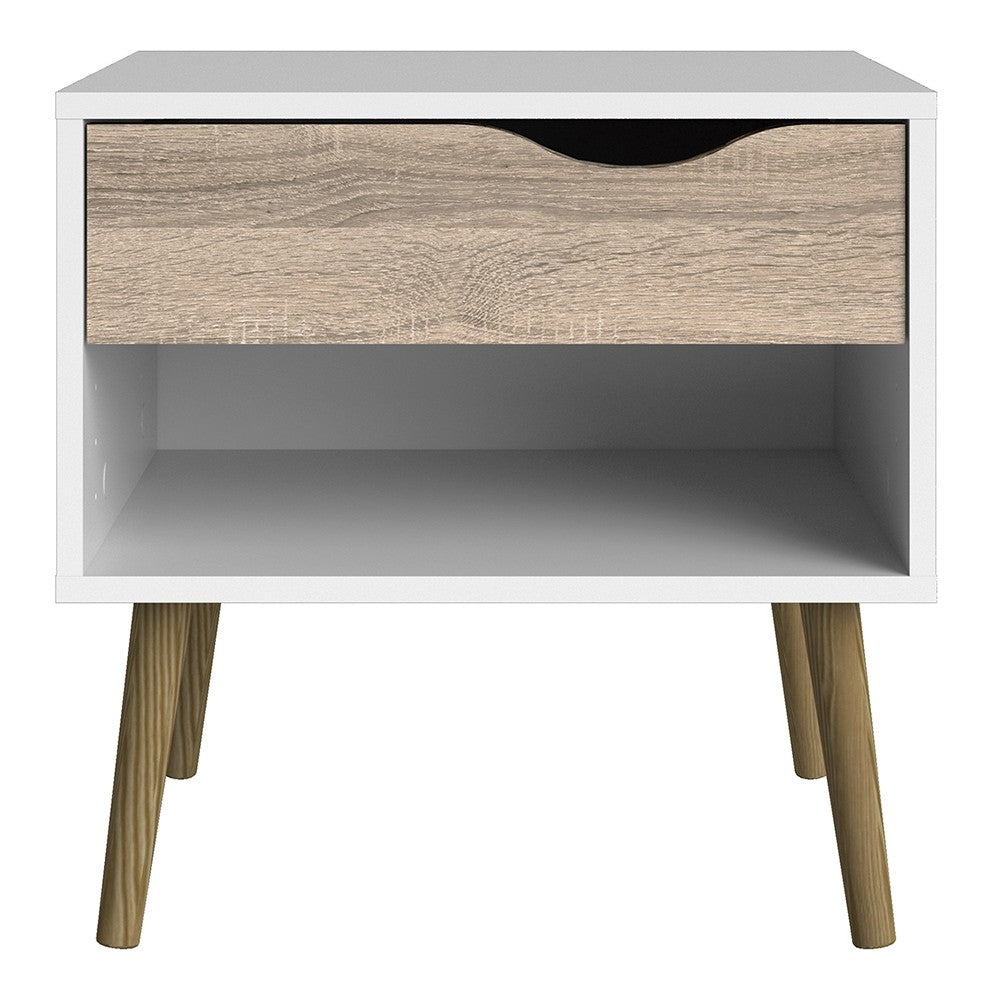 Copenhagen White and Oak 1 Drawer Bedside - FurniComp