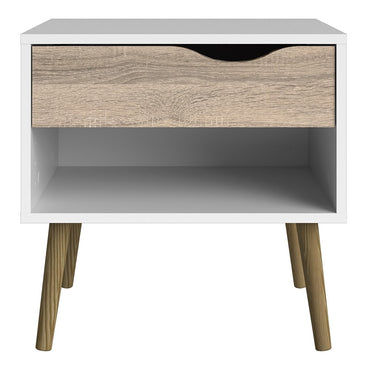 Copenhagen White and Oak 1 Drawer Bedside - FurniComp