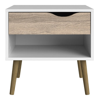 Copenhagen White and Oak 1 Drawer Bedside - FurniComp