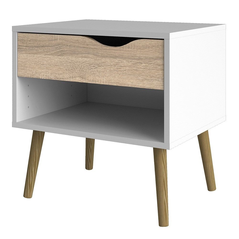Copenhagen White and Oak 1 Drawer Bedside - FurniComp