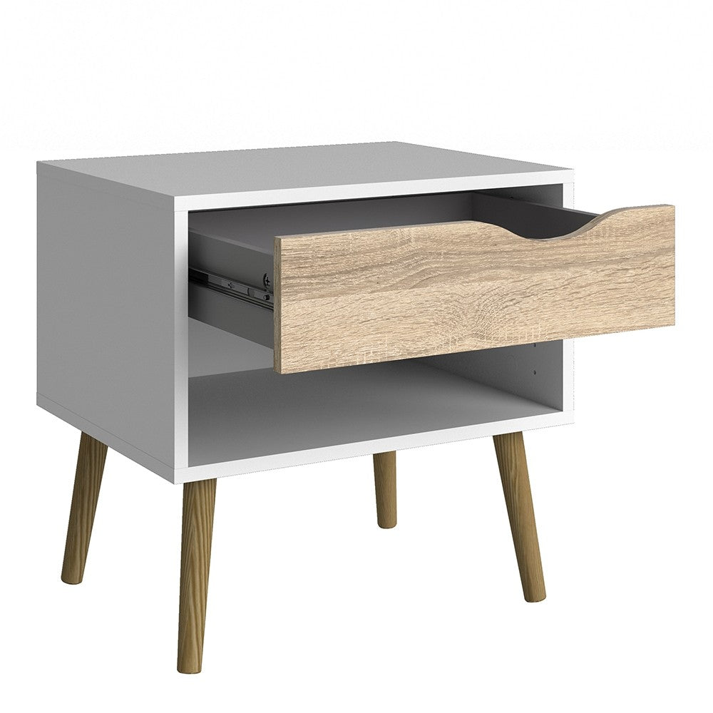 Copenhagen White and Oak 1 Drawer Bedside - FurniComp