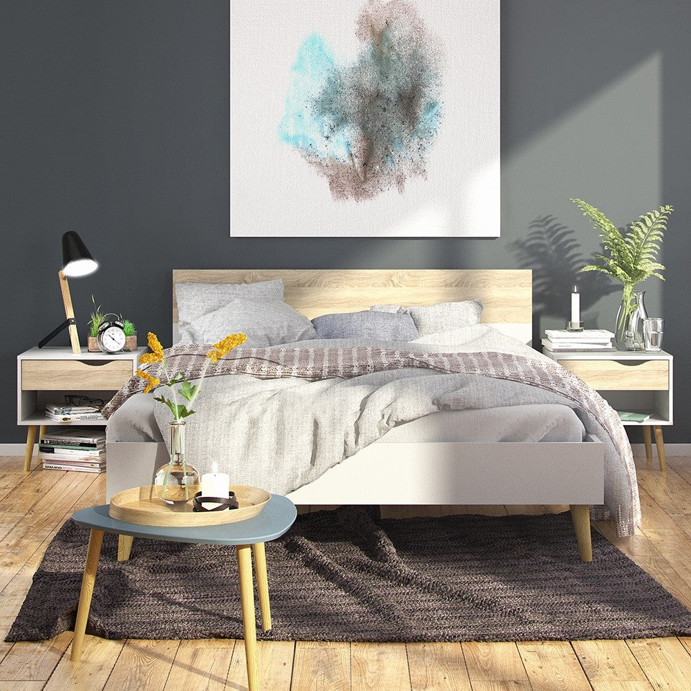 Copenhagen White and Oak 1 Drawer Bedside - FurniComp