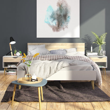 Copenhagen White and Oak 1 Drawer Bedside - FurniComp