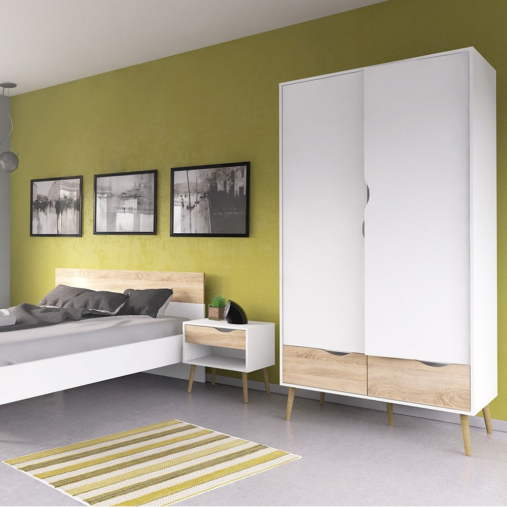Copenhagen White and Oak 1 Drawer Bedside - FurniComp