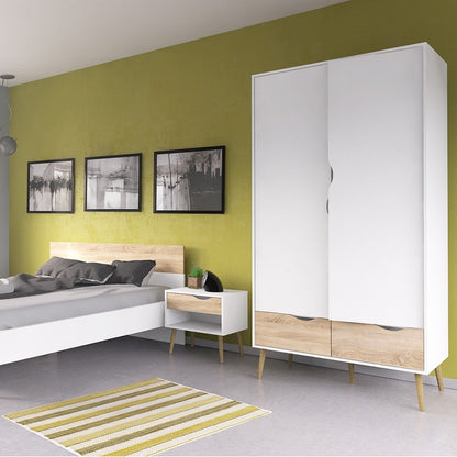Copenhagen White and Oak 1 Drawer Bedside - FurniComp