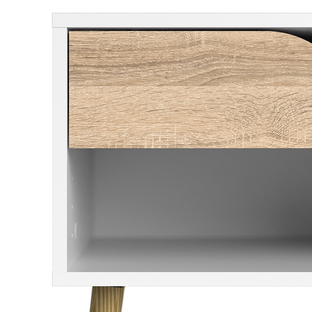 Copenhagen White and Oak 1 Drawer Bedside - FurniComp