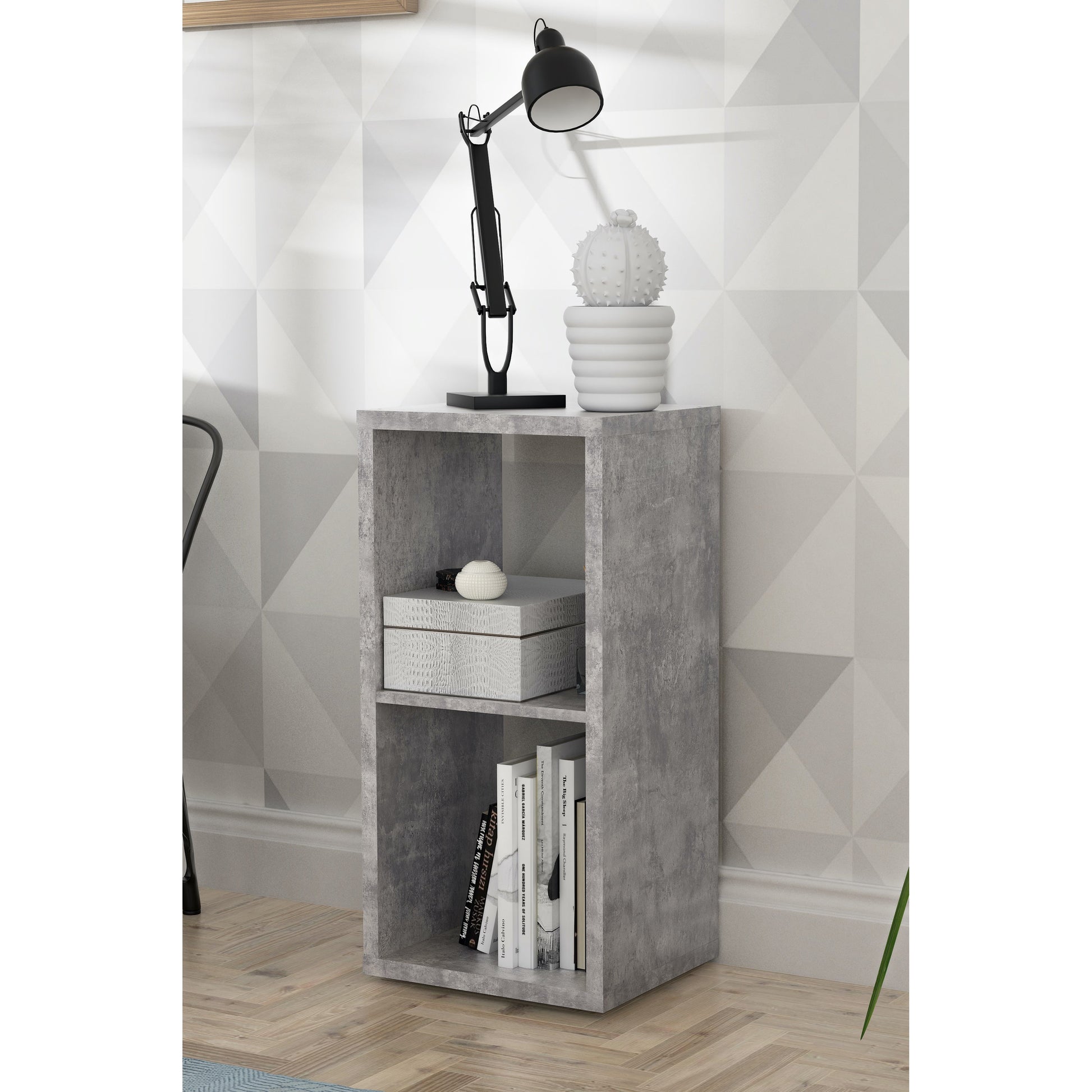 Cora 2 Tier Lamp Table/Bookcase in Concrete Grey - FurniComp